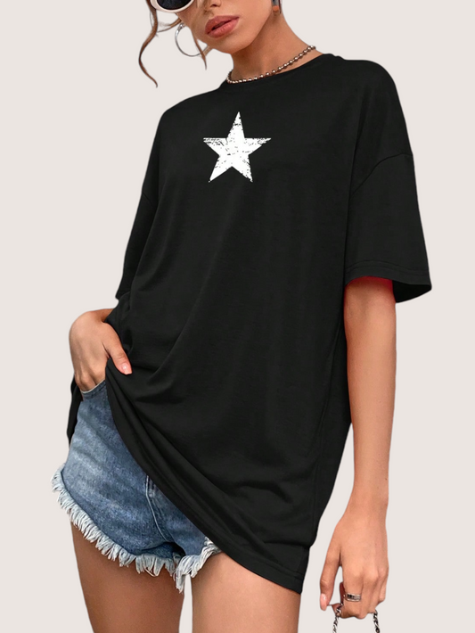 Camiseta Casual Con Estampado De Estrellas OVERSIZE