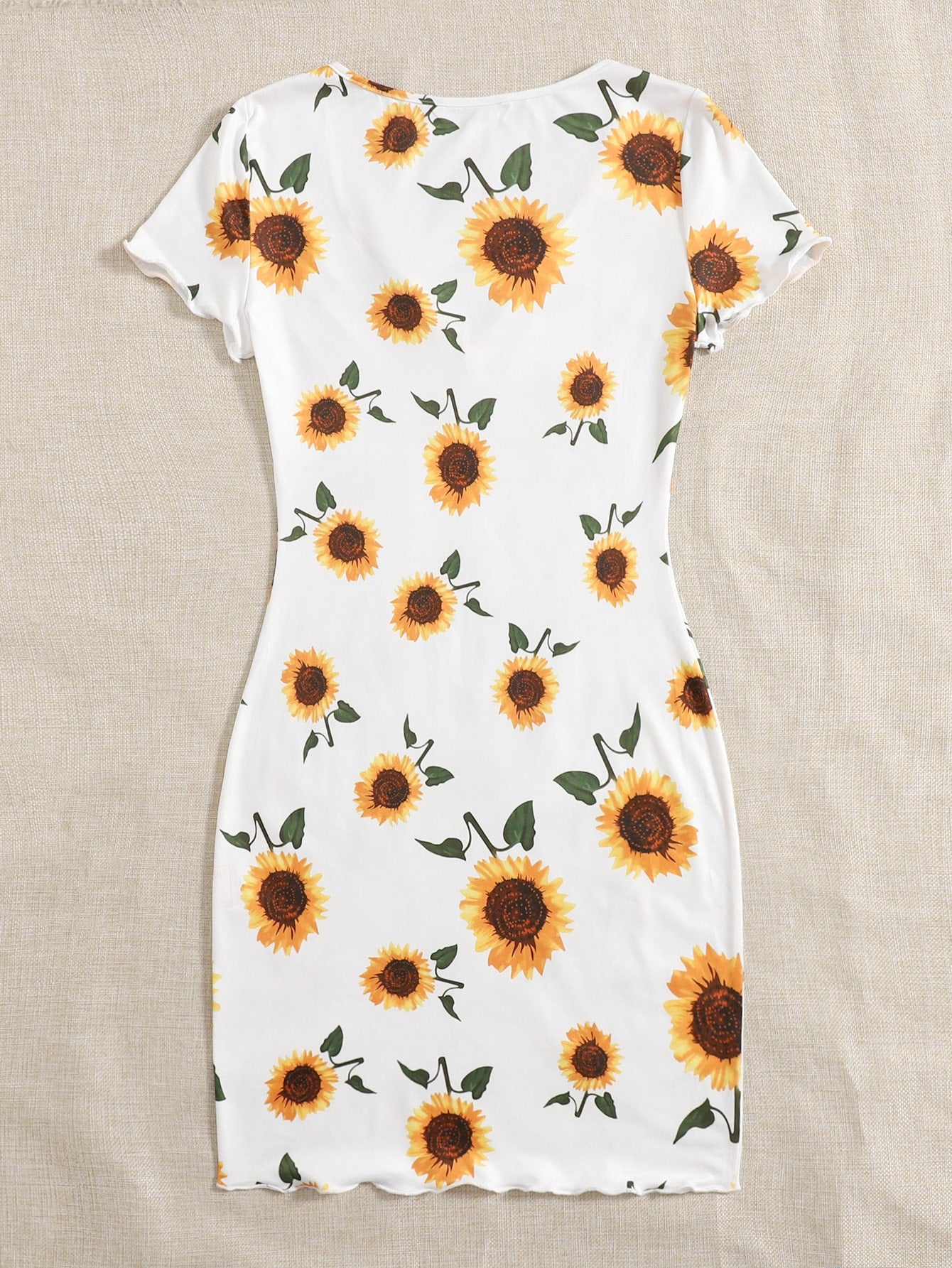 Vestido con estampado de girasol de cuello V para mujer