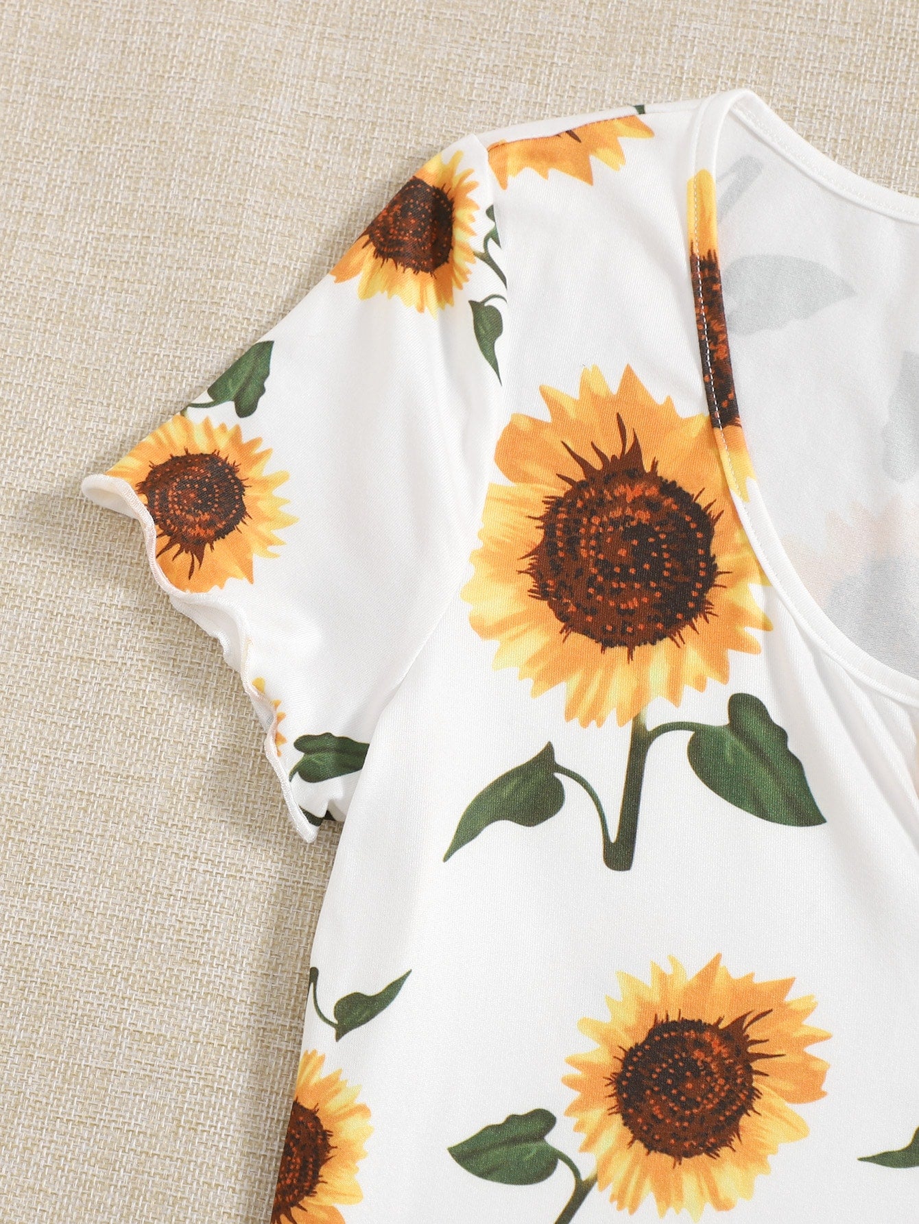 Vestido con estampado de girasol de cuello V para mujer