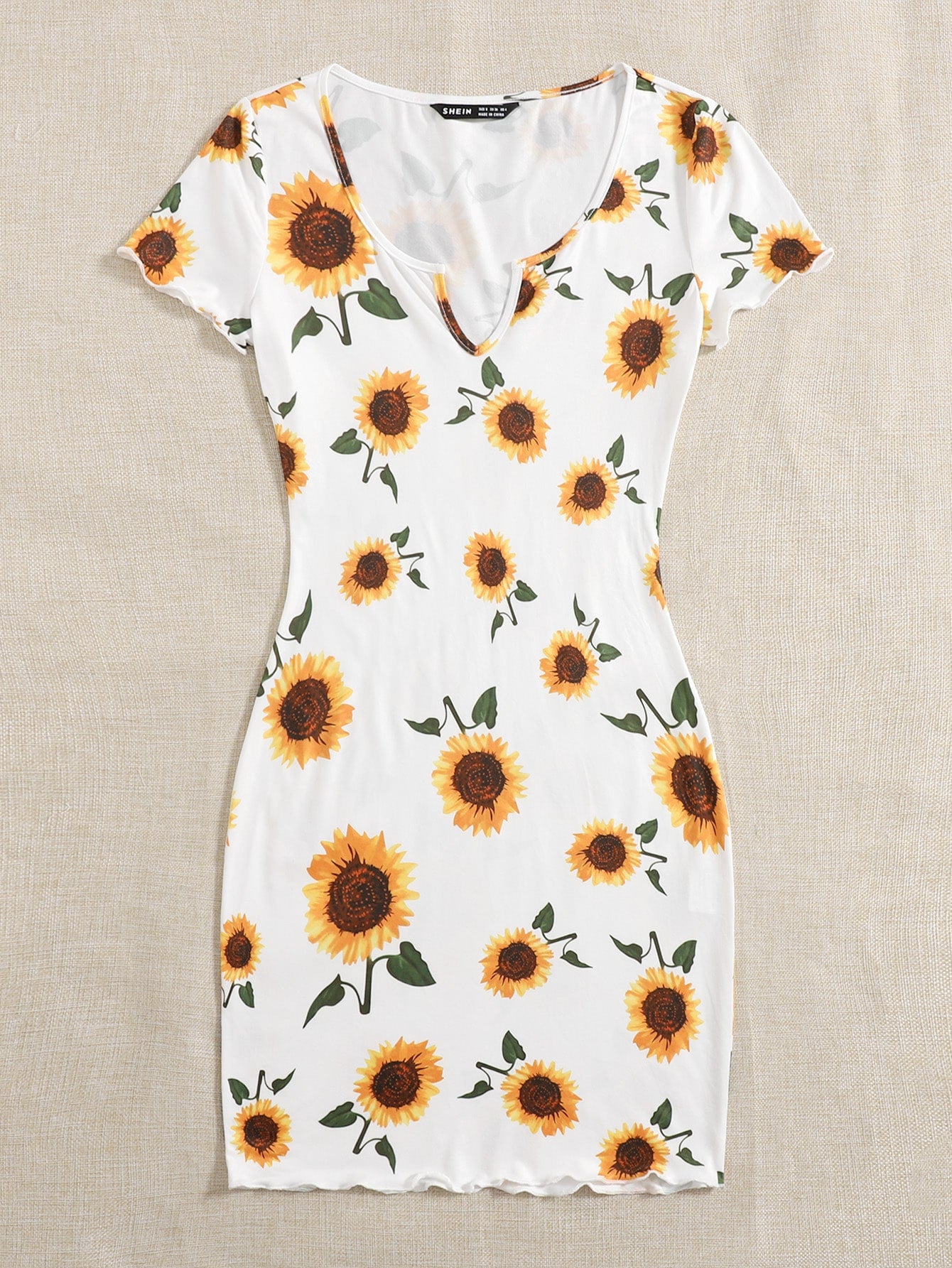 Vestido con estampado de girasol de cuello V para mujer