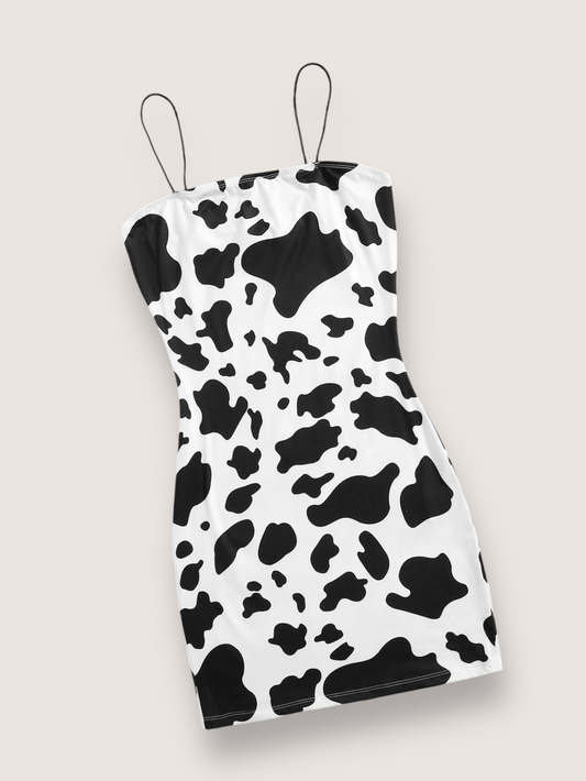 Vestido slip con estampado de vaca para mujer